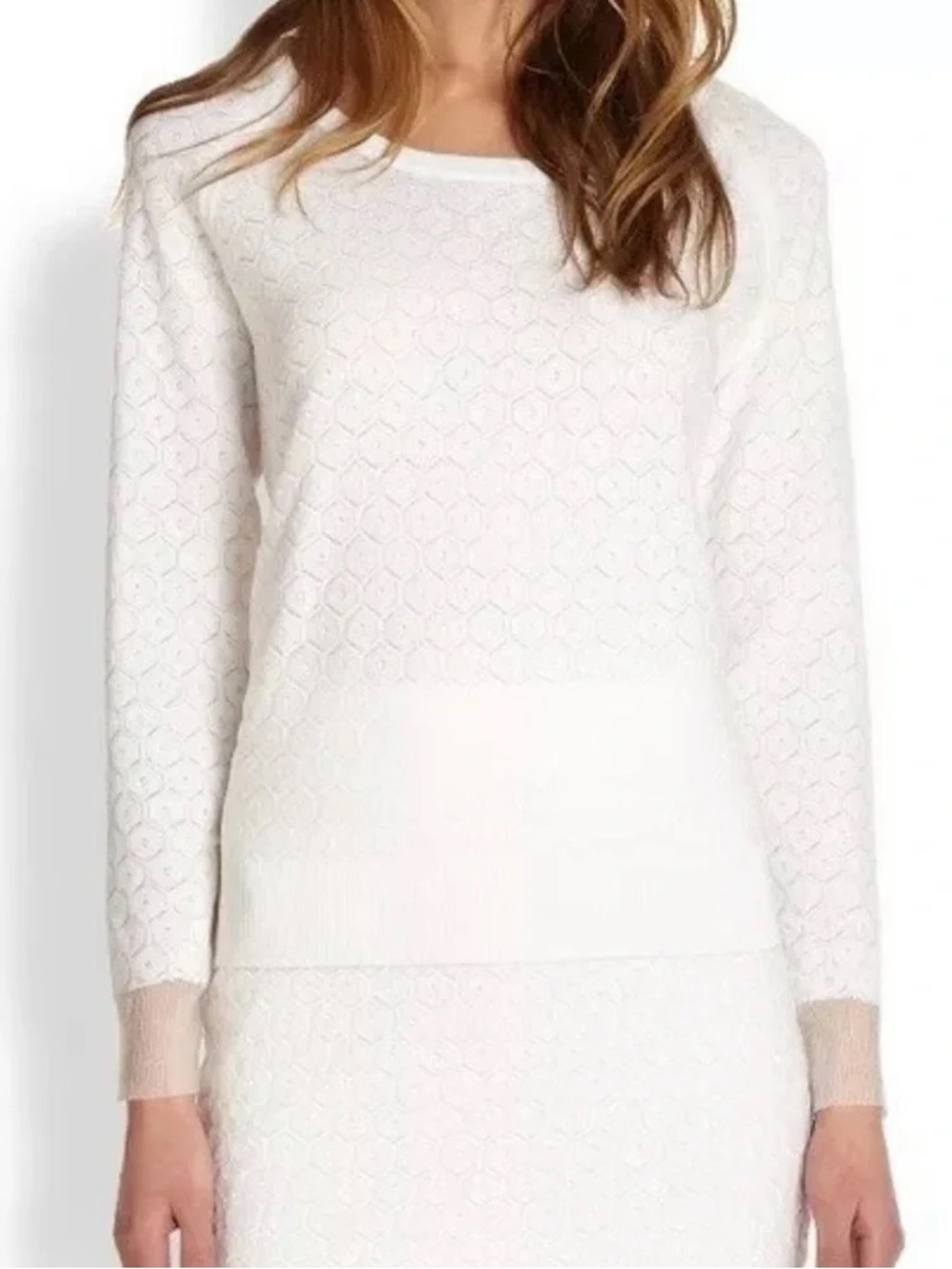 rag & bone Milly Honeycomb Delicate Textured Knit White Long Sleeve Sweater